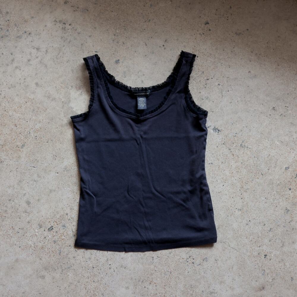 Banana Republic Black Ruffle Trim Tank Top Y2K Balletcore Cami